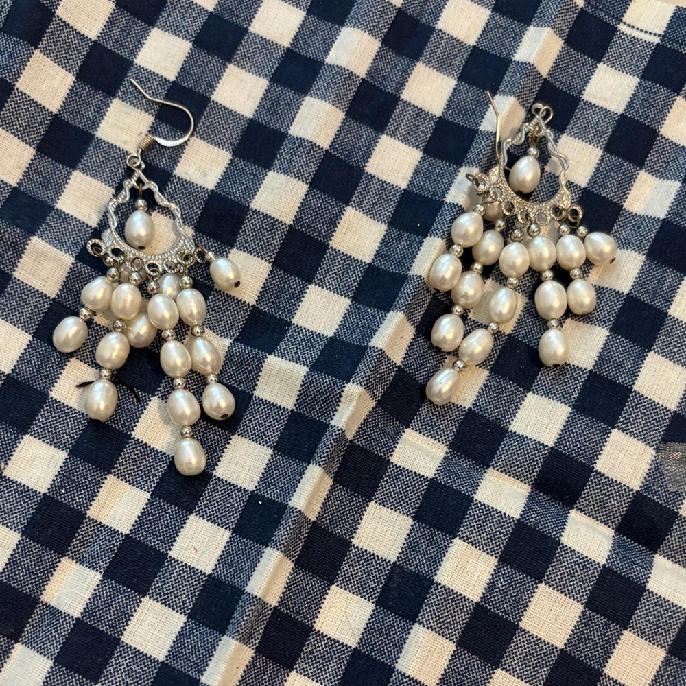 Elegant Silver Pearl Drop Earrings